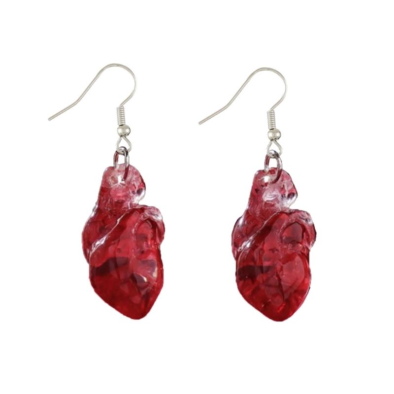 Funny Red Brain Pendant Necklace/Earings/Ring for Halloween Party Unique Heart Neckchain/Ear Drops Stylish Accessory