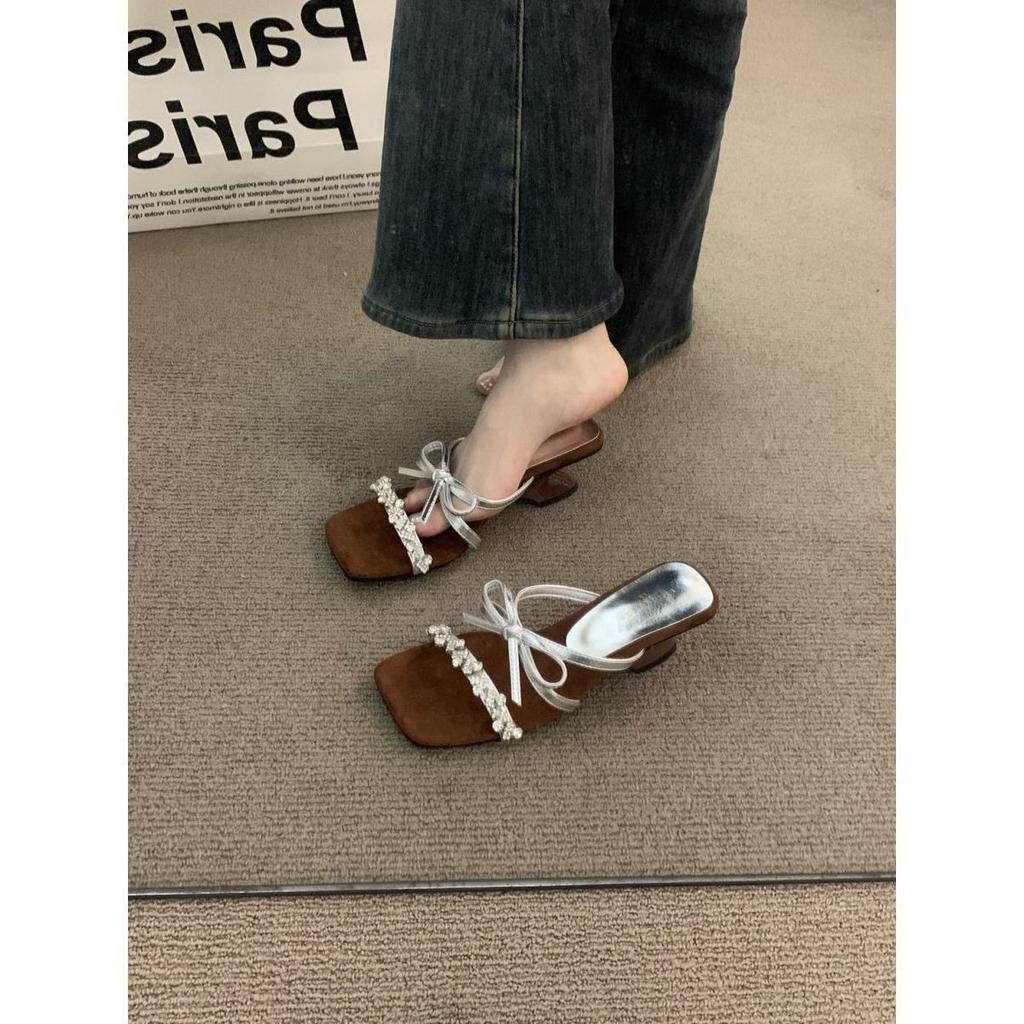 Niche Thick-heeled Temperament French High-end Outer Slippers Women's Shoes 2025 Summer High-heeled Evening Wind Sandals