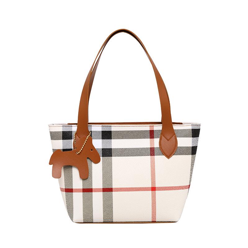 brown checkered makeup bolsa