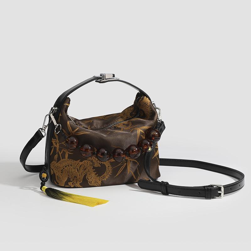 Chinese Classical Style Ladies PU Leather Handbag Luxury Designer Pearl Handle Shoulder Bag  Fashion Trend Free Shipping