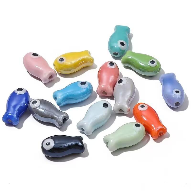 10Pcs Little Fish Ceramic Beads Diy Necklace Earrings Jewelry Accessories Pendants Loose Beads For Crafting