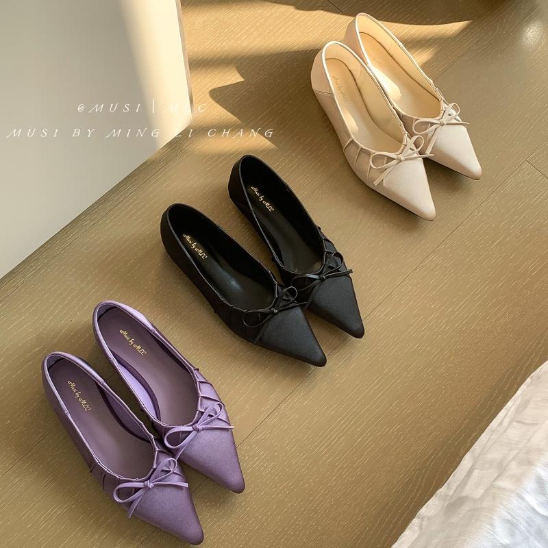 Fashion Bailamos 2025 New Spring Flats Shoes Fashion Bow-knot Casual Women Loafers Pointed Toe Shallow Slip On  Elegant Ballerina Shoes