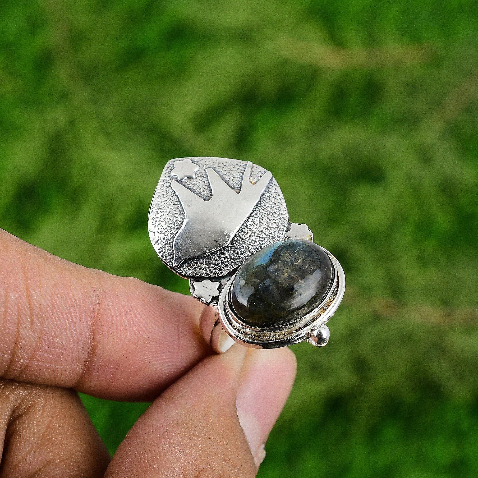 

Подарок для женщин Наборное кольцо с птицей, регулируемое, серебро 925 пробы, натуральный лабрадорит Adjustable