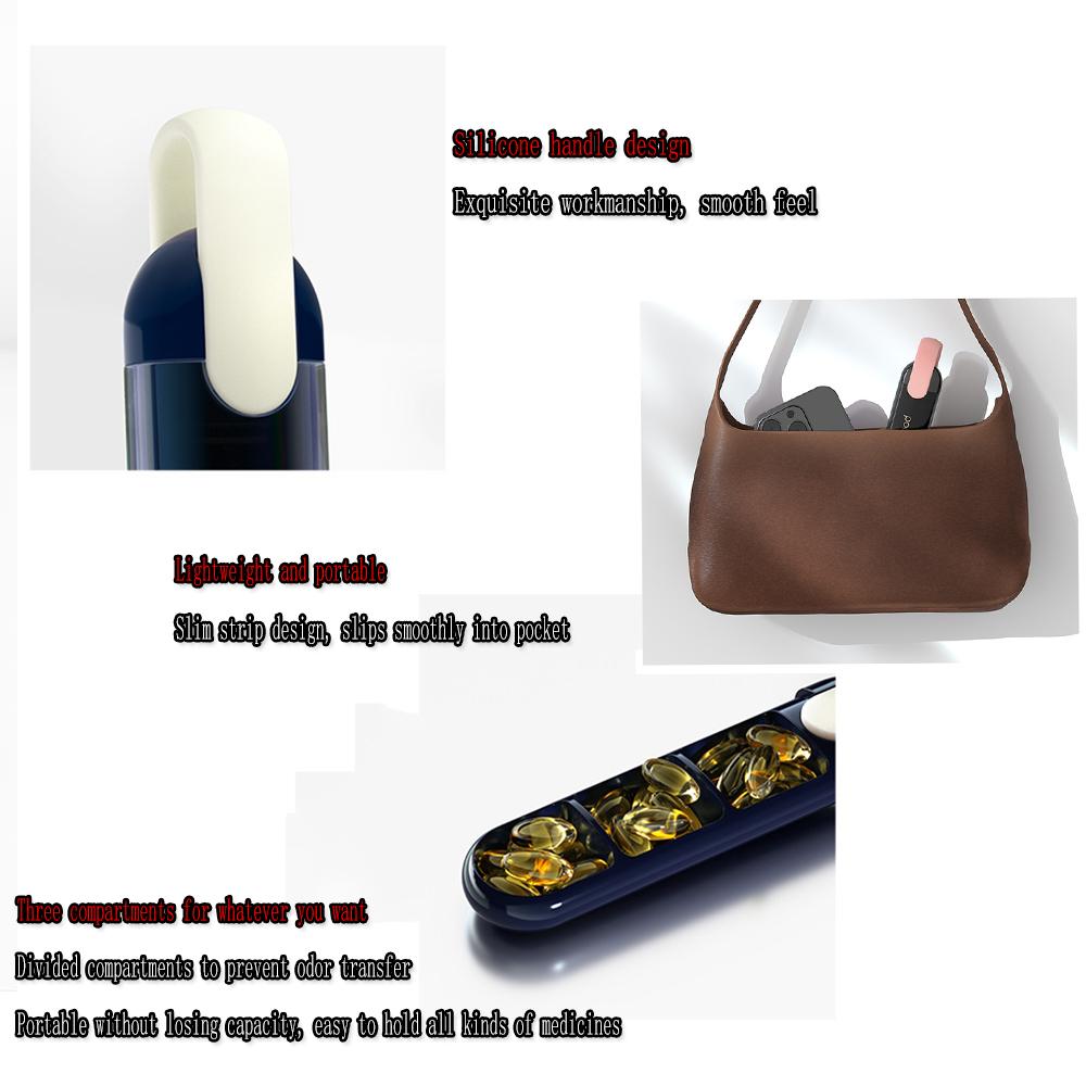 Kompakt Grön Resepillerdosa 3 Fack Bärbar Pillerlåda med Silikonhandtag Vattentät för Förvaring av Medicin