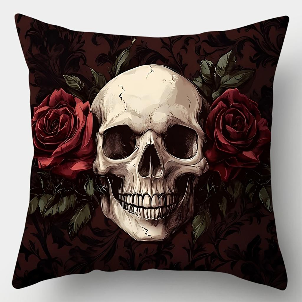 Edgy Skull & Rose PillowcasesLiving Room Sofa Cushion Cover, Soft and Comfortable, Bedroom Room Decoration