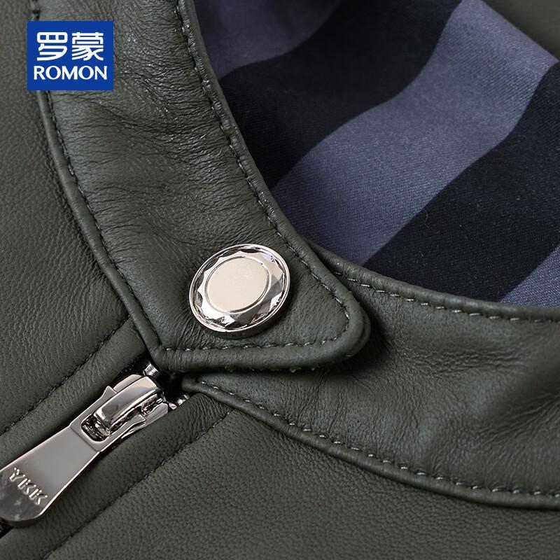 ROMON Men's Genuine Sheepskin Stand Collar Leather Jacket