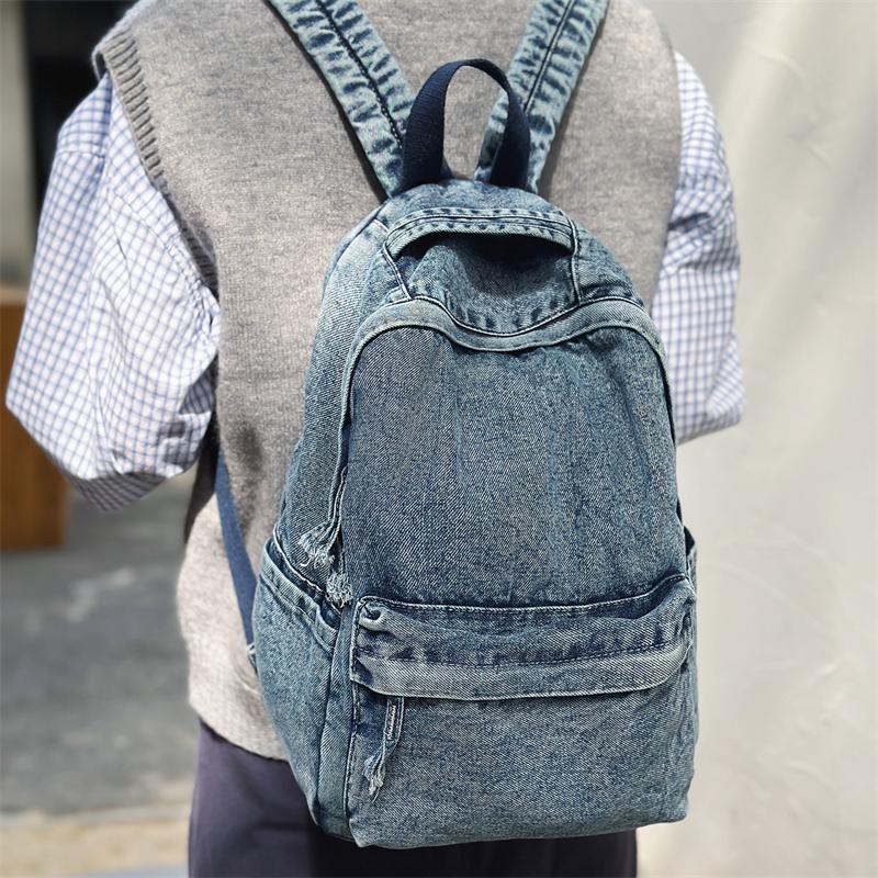 Retro džínový batoh s velkou kapacitou studentská školní taška