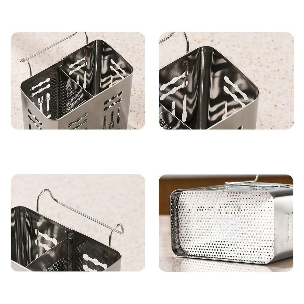 2 Divided Compartments Stainless Steel Chopsticks Rack Rust-proof Utensil Holder  Household