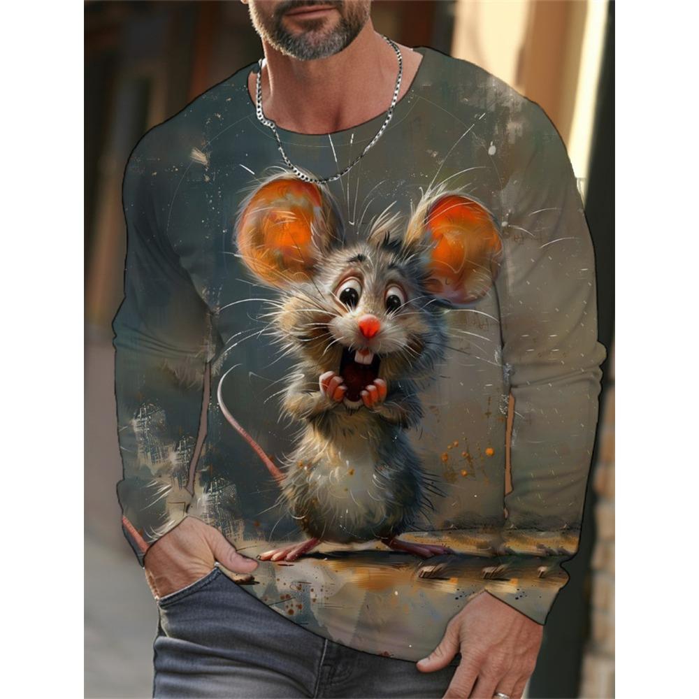 Funny 3D Chicken Print Men's Long Sleeve T-shirt New Autumn Oversized Pullover Hip Hop Punk Clothing Casual Fashion Top