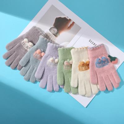 New Cute Touch Screen Five-finger Gloves for Women In Autumn and Winter, Knitted Thickened and Velvet To Keep Warm, Split-finger Cycling