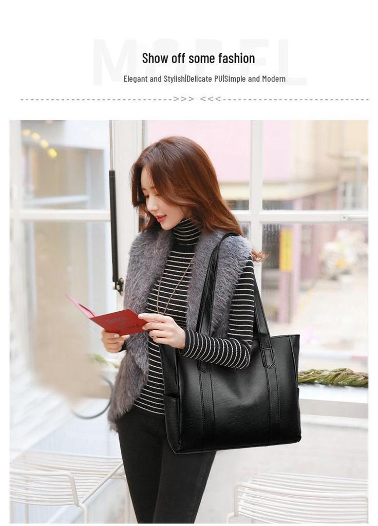 Women's PU Leather Tote Bag - Versatile, Large Capacity, Fashionable Shoulder or Underarm Bag for Shopping and Commutes