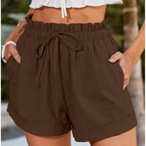 Women's Summer Casual Cotton Linen Shorts Pockets High Waist Elastic Loose Sports Shorts Woman Oversized Shorts Pants Female