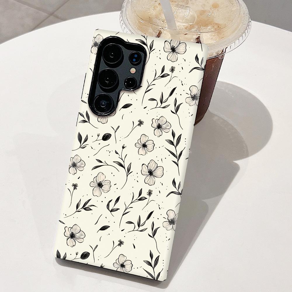 Minimal black and white line draft flower S25Plus film mobile phone case S22ultra anti-drop protective case
