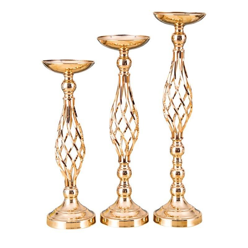 Cross-border dining table candlestick ornaments golden iron vase twist candlestick wedding flowerware wedding props