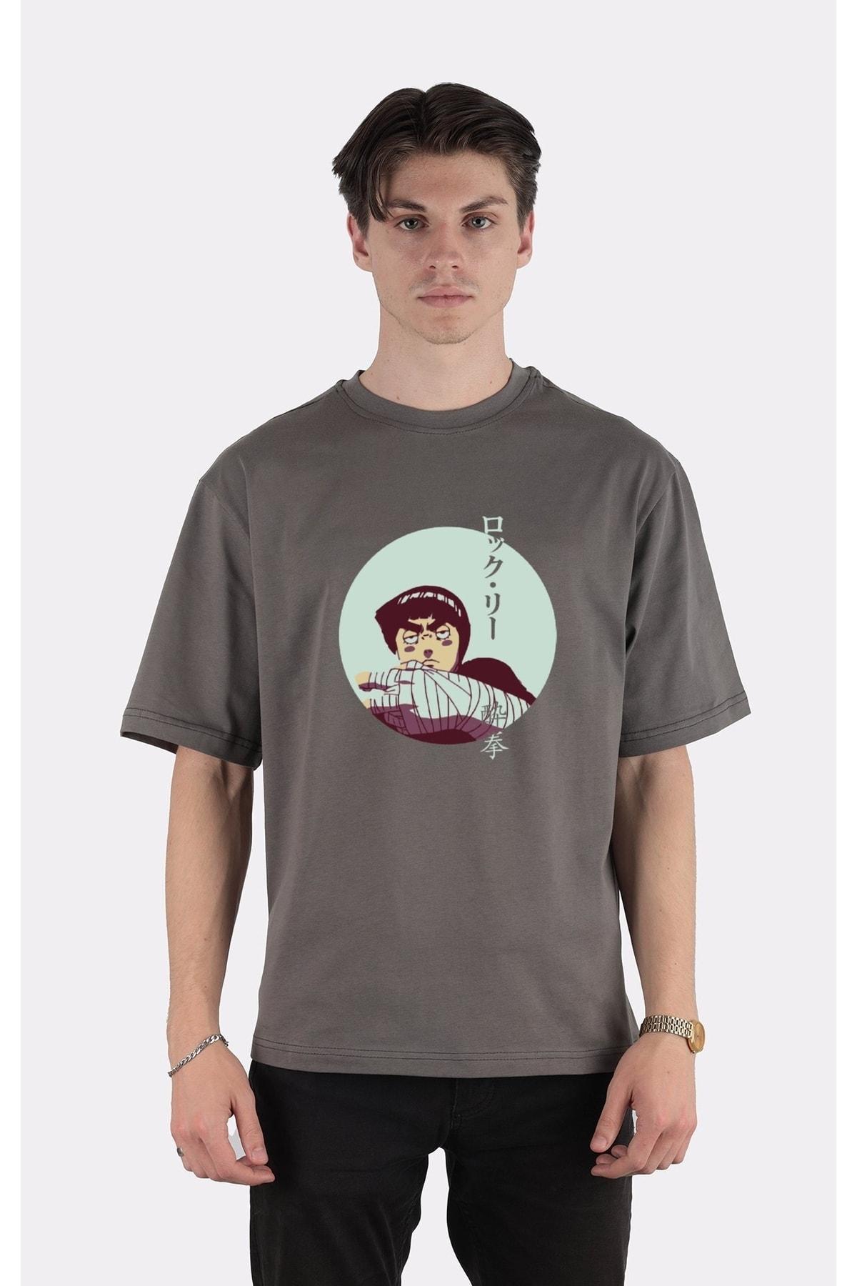 

Füme %100 Pamuk Bisiklet Yaka Oversize T-shirt Rock Lee - Drunken Fist