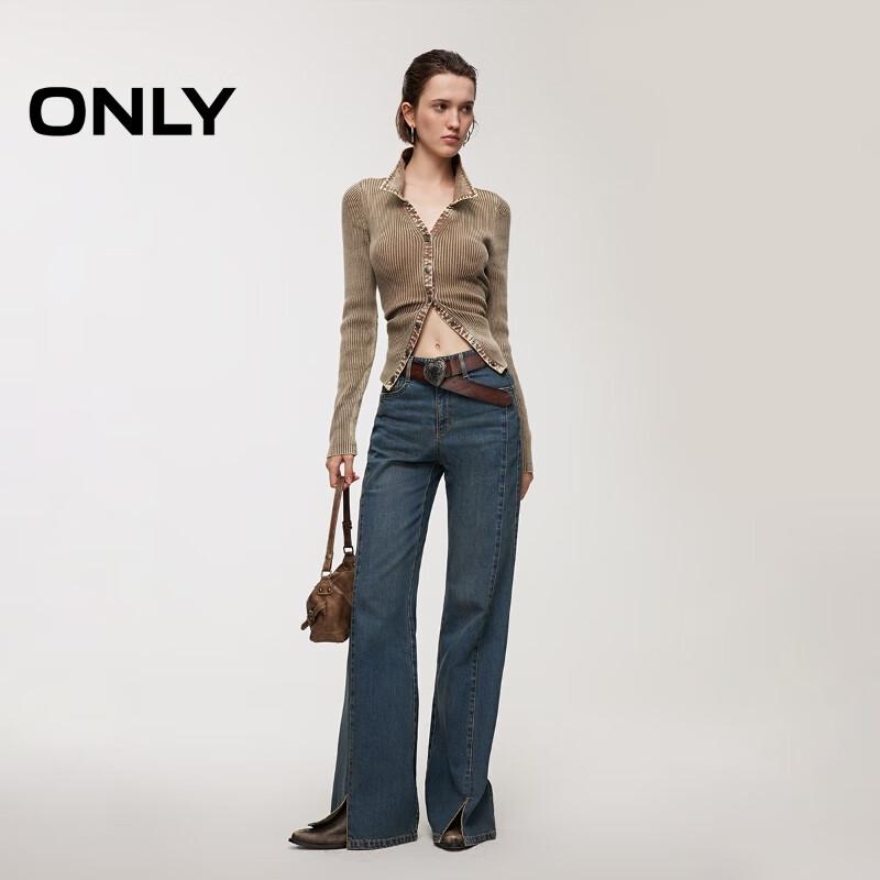 ONLY Women's Washed Mid-Rise Slit Flared Denim Jeans