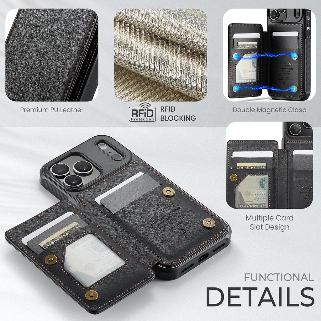 CaseMe-C22 Protective Skins For iPhone  17/17 Air/17 Pro/17 Pro Max , Luxury PU Leather Case Wallet Card Holder Phone Cover for Woman Man