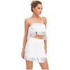 Womens 2 Piece Fringe Dance Set Adjustable Spaghetti Strap Crop Top Elastic Waist Tassel Skirt Club Party Costume