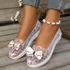 Fashion Flat Sandals Summer New Round Head Hollow Butterfly Knot Soft Sole Anti-slip Wear-resistant Low Heel Women's Shoes