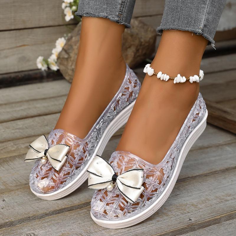 Fashion Flat Sandals Summer New Round Head Hollow Butterfly Knot Soft Sole Anti-slip Wear-resistant Low Heel Women's Shoes