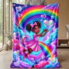 Rainbow Heart Fantasy Theme Blanket Lightweight Warm Flannel Blanket Decorative Throw Blanket for Home Decoration