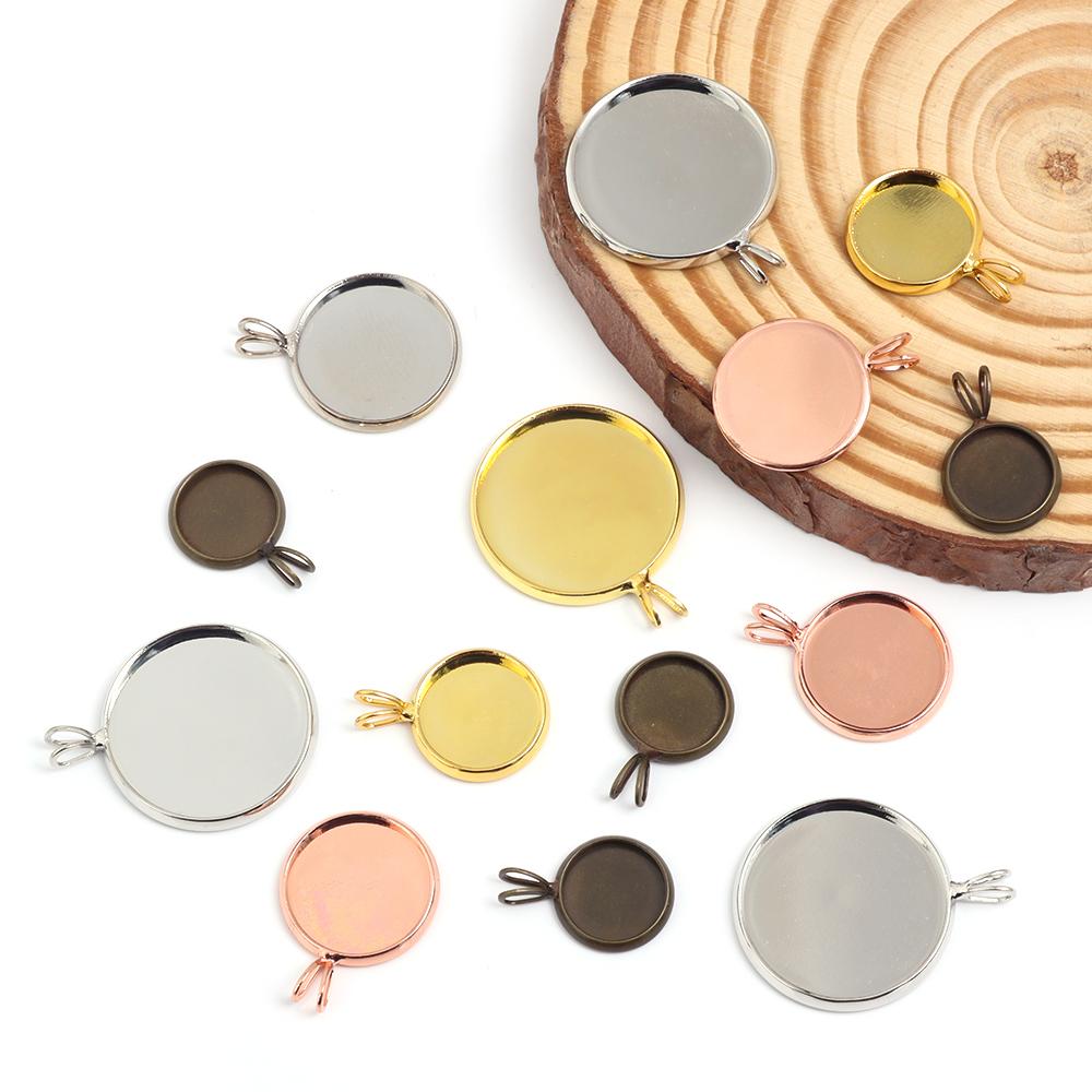 5 Pezzi/Lotto 10-20mm Ciondolo Rotondo in Rame Base Cabochon Vassoio Base Vuoto Charms Per Fai da Te Creazione Gioielli Accessori Collane