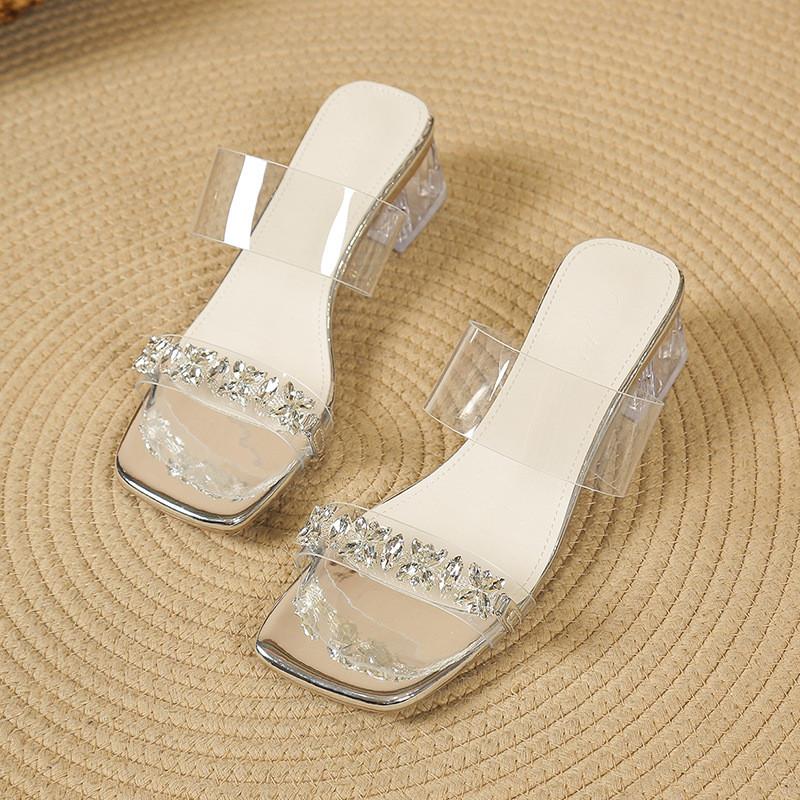 Chic Summer Transparent Crystal Heeled Sandals For Women Stylish Casual Design