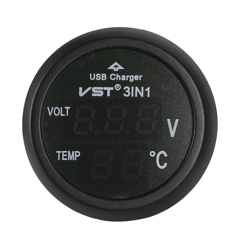 3 in 1 DC 12V/24V LED Digital Meter Display USB Auto Ladegerät Voltmeter Thermometer Auto Batterie Monitor LED Digital Dual Display