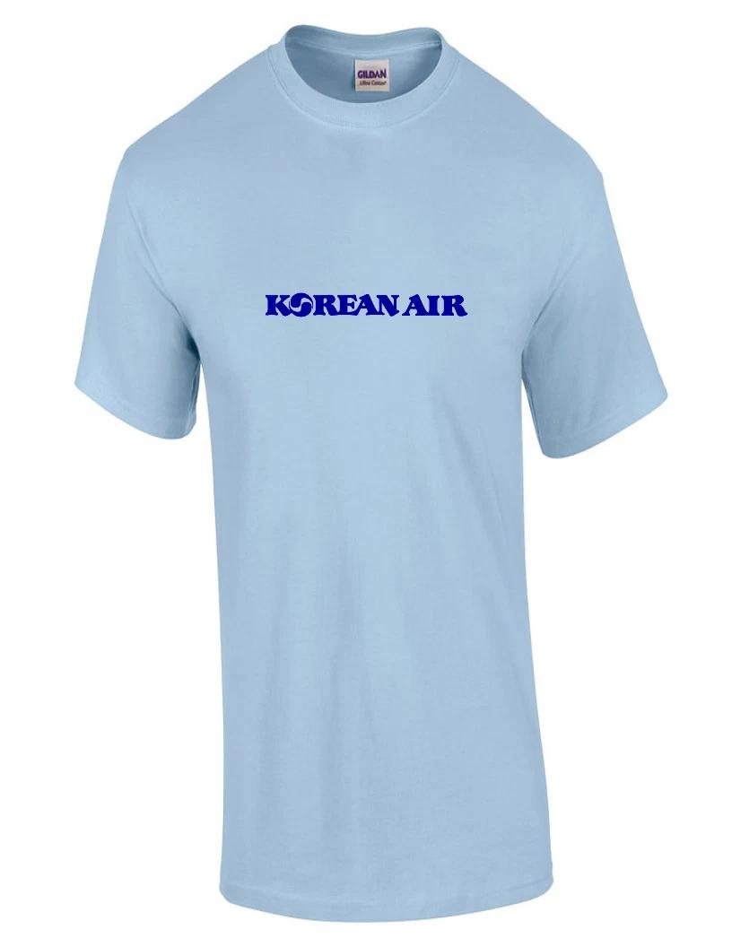 Korean Air Dark Blue Logo Asian Airline Sky Blue Cotton T-Shirt S