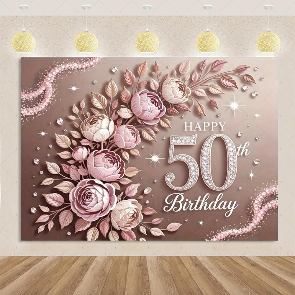 50th Birthday Party Decoration Backgound Surprise Colorful Glitter Balloon Cake Gift Banner Family Happy Photography Studio Prop