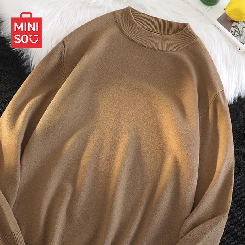 MINISO Men's Loose-Fit Mock Neck Knit Sweater