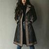 2026 Fall Winter Womens Faux Suede Trench Coat Printed Turn Down Collar Loose Fit Outerwear