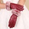 Warm leather gloves fleece thickened women's imitation rabbit fur mouth gloves leather touch screen autumn and winter gloves