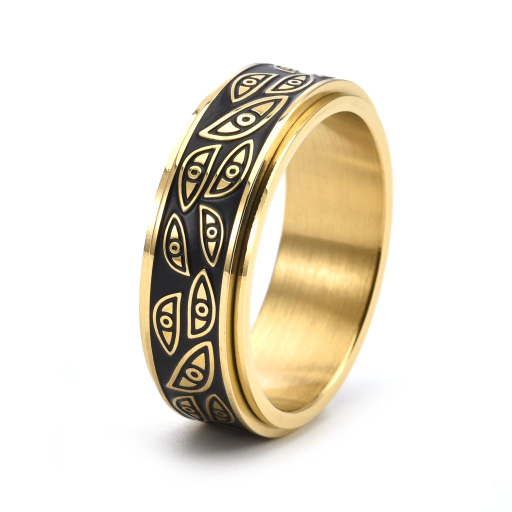 Retro God's Eye Rotating Ring for Men Woman Fashion Stainless Steel Eye of Providence Finger Jewelry Gothic Bohemian Style Men's Accessory