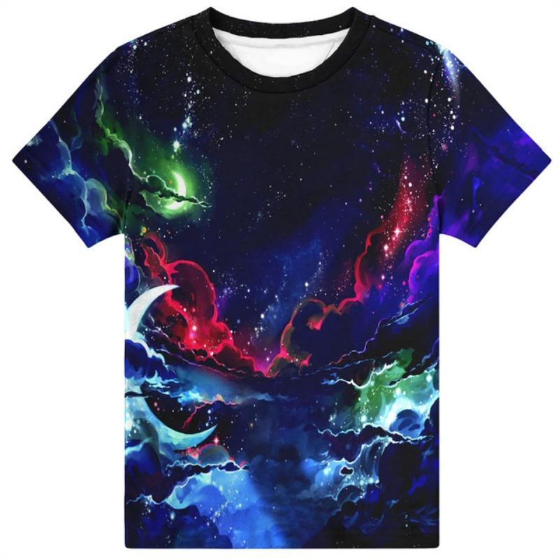 T-shirt une pièce pour enfants, motif ciel étoilé, pour garçons de 9 à 12 ans, à la mode, motif cosmique 3D, pour l'été