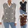 Women's Knitted Cardigan Autumn Winter Casual Outer Twist Sweater Three-dimensional Flower Stitching Vest
