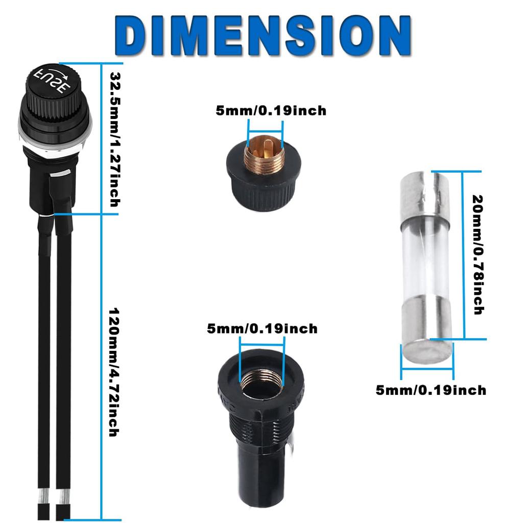 MKBKLLJY 8 Panel Mount Fuse Holder 5x20mm DC 250V AC Waterproof Weatherproof Screw