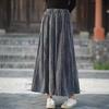 Retro Literary Burnout Cotton Linen Elastic Waist Midi Skirt - Autumn/Winter