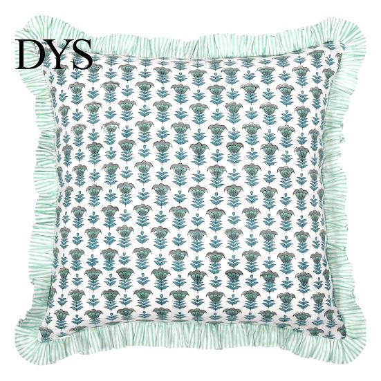 Cozy Living Room Decor Floral Throw Pillowcase with Lace Ruffle Trim, Decorative Soft Polyester Cushion Washable Protectors Cover, French Style Pillow