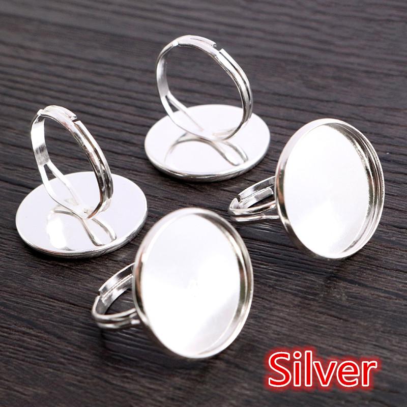 

10pcs/lot Adjustable Blank Ring Base Fit Dia 10 12 14 16 18 20 mm Glass Cabochons Cameo Settings Tray Diy Jewelry Making Ring 8mm серебряный