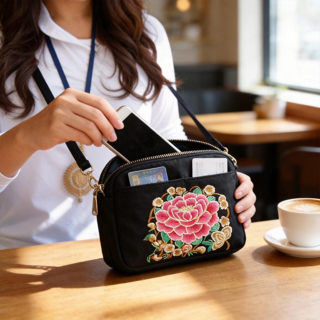 Yunnan Ethnic Embroidered Mini Coin Purse With Dualside Stitching For Daily Use