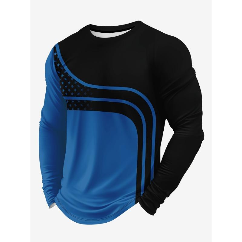 

Мужская спортивная мода Градиентная краска Принт Mar Футболка с круглым вырезом и длинным рукавом Весна Осень Повседневные топы Одежда для спорта на открытом воздухе Футболка 5xl синий