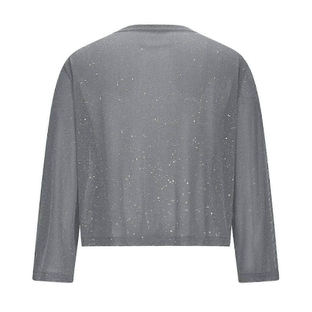 Women's Mesh 3/4 Sleeve Open Front Sequin Bolero Glitter Cropped Cardigan Jacket Cocktail Party Shrug Short Coats sea blue XXL New Arrival