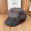 French retro plaid woolen octagonal hat women's autumn and winter leather brim newsboy hat shows a small face, daily matching hat