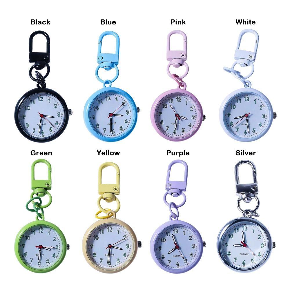 Silent Movement Exam Watch Alloy Case Leather Cover Keychain Watch Reusable Design Mini Size Pocket Watch Key Ring Accessory