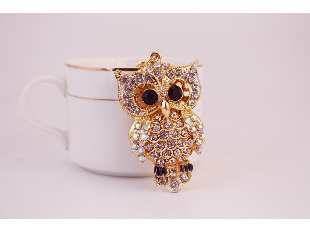 Colorful Rhinestone Owl Keychain Pendant for Women's Bags