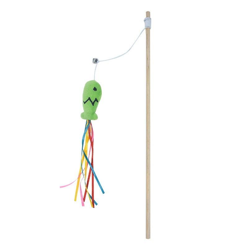 Fashion Cat Wand Toy Natural WoodenTeaser Wand for Cat Interactive Elastic String Cat Stick Pole Toy for Indoor