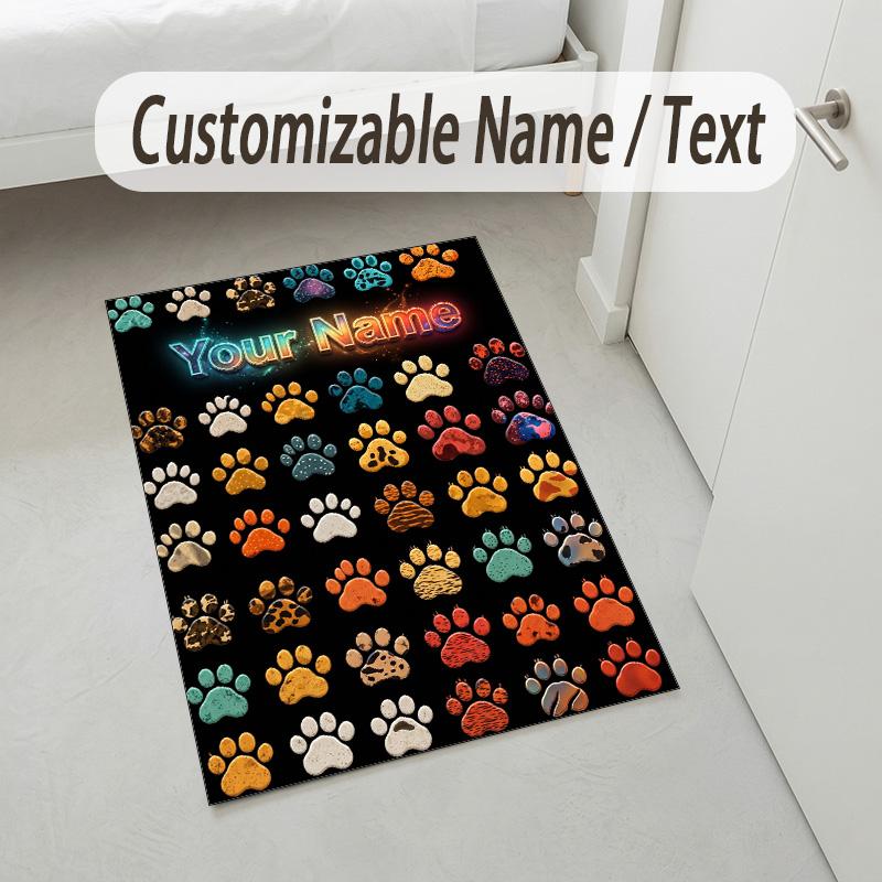 Dog Theme Crystal Velvet Rug Personalized Custom Name Text Soft Floor Mat Home Decor