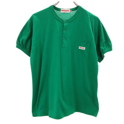 T-shirt z logo z tyłu, z krótkim rękawem, z dekoltem Henryka, rozmiar M, kolor zielony, męski, używany