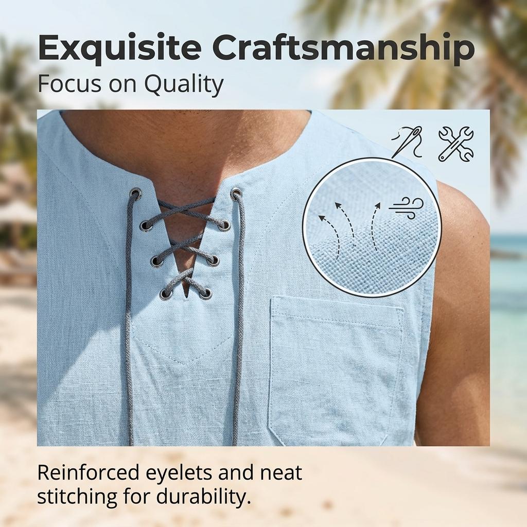New Men'S Sleeveless Top With Tie-Up Stand-Up Collar Pullover Shirt